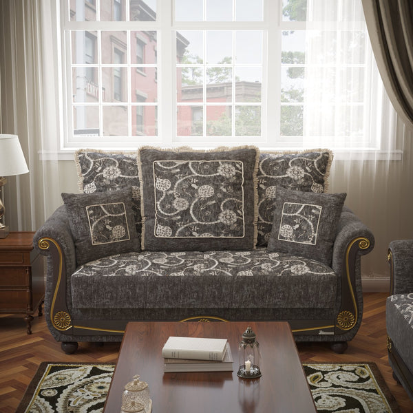 English Elm PrimeNest Timeberline Collection Upholstered Convertible Loveseat with Storage, Chenille Sleeper Sofa Foldout Gray+ Flower B030P281788
