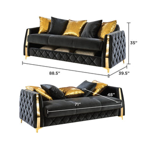 English Elm Lippa Quilted Polyester Sleeper Sofa with Gold Legs Storage and Contemporary Style Black B009S02234