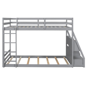 English Elm Full Bunk Bed with App Led Lighting Usb Charging Storage Drawers Kids Bedroom Gray N820S00080E