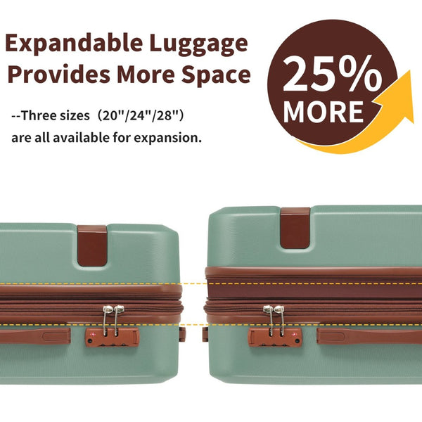 English Elm 4 Piece Hard Shell Abs Luggage Set with Spinner Wheels Tsa Lock and Packing Cubes Light Green N732P197378F