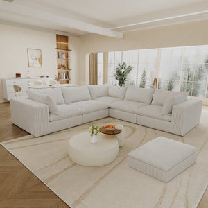 English Elm 118.2" Modular Cloud Sofa - Soft White Corduroy, Deep Comfort, No Assembly, Perfect For Any Space W2824S00097
