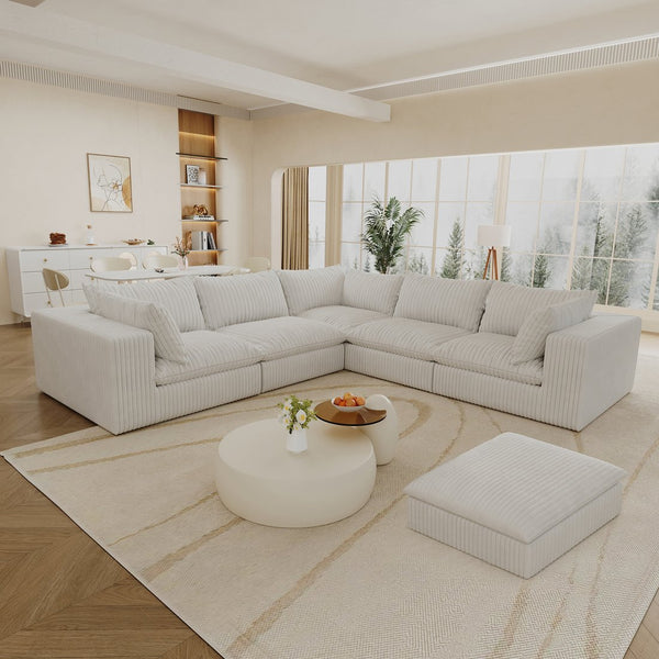 English Elm 118.2" Modular Cloud Sofa - Soft White Corduroy, Deep Comfort, No Assembly, Perfect For Any Space W2824S00097