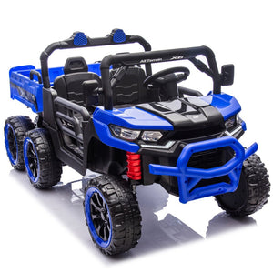 English Elm 24v Two Seat Kids Electric Dump Truck Six Wheel 4wd Utv with Parental Remote Blue W1578P268993