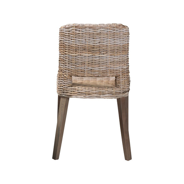 English Elm Mid-century Modern Mahogany Wood Counter Stool with Woven Rattan Back Panel B2750P470045
