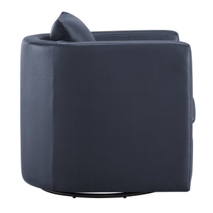 English Elm Sutton Midnight Blue Faux Leather Swivel Barrel Chair — Ultra-Soft Performance, Stain-Resistant, 360° Comfort B050P322588
