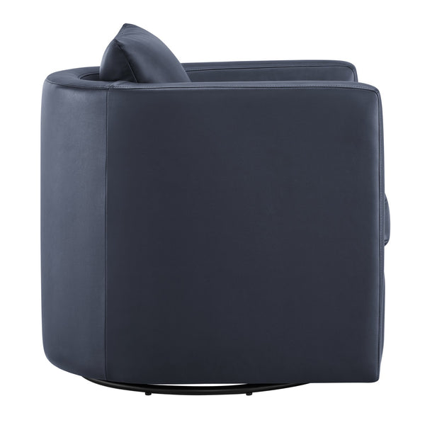 English Elm Sutton Midnight Blue Faux Leather Swivel Barrel Chair — Ultra-Soft Performance, Stain-Resistant, 360° Comfort B050P322588