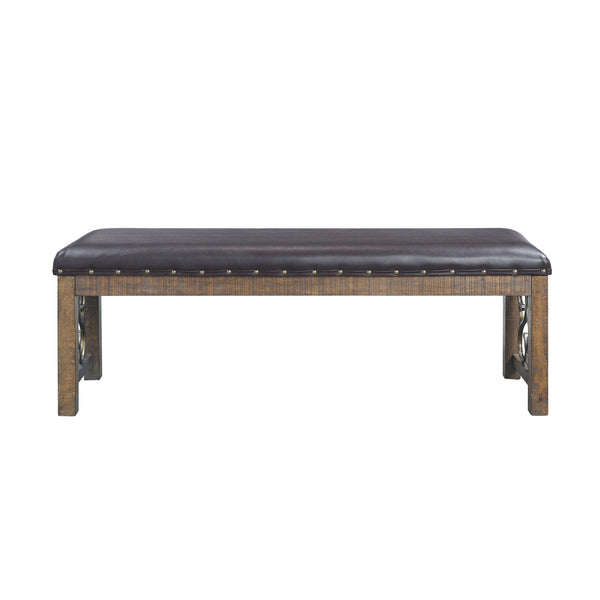 English Elm Classic 56" Weathered Cherry Bench with Black Synthetic Leather Seat, Nailhead Trim, Sturdy Frame B2741P345876