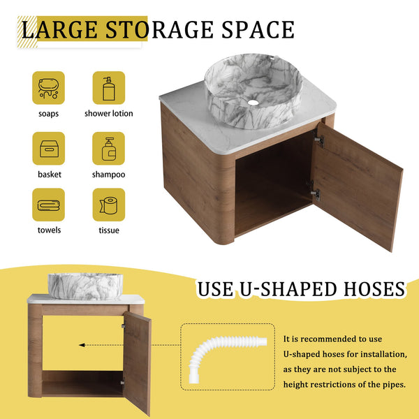 English Elm 24'' Wall-Mounted Bathroom Vanity With Ceramic Vessel Sink, Soft-Close Door & Stylish Design W999S00395