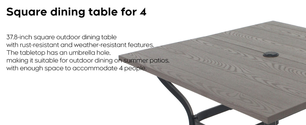 English Elm "vintage Wood Grain Square Iron Patio Dining Table with Umbrella Hole for Outdoor Decks Natural W3979P394119