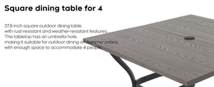 English Elm "vintage Wood Grain Square Iron Patio Dining Table with Umbrella Hole for Outdoor Decks Natural W3979P394119