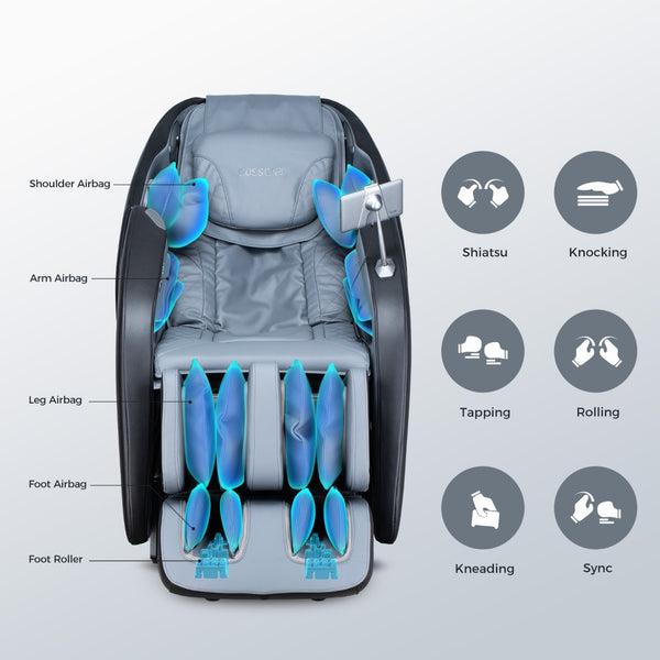 English Elm Massage Chair 4d Robotic Sl Track Zero Gravity Full Body Airbag Touchscreen Spa Recliner Black+ Gray W730P343904