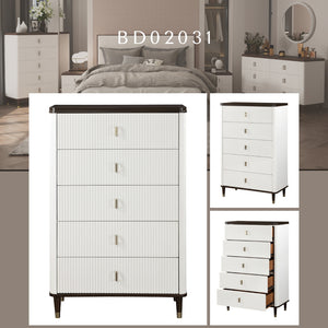 English Elm Carena Elegant White and Walnut Finish Dresser with Felt-Lined Jewelry Tray and Spacious Drawers White+Walnut 38.63 L x 21.38 W x 51.5 H B2726P247223