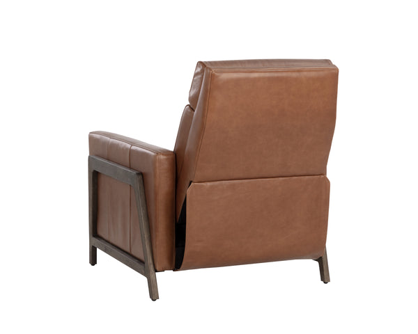 Sunpan Brandon Recliner - Luxurious Buffalo Leather Comfort with Stylish Wood Accents for Your Living Space Dark Brown, Shalimar Tobacco Leather