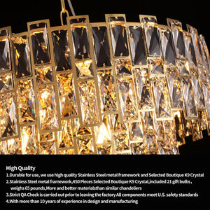 English Elm Gold French Empire Chandelier with Tiered K9 Crystal and 21 Lights for Dining Rooms W2869P476455