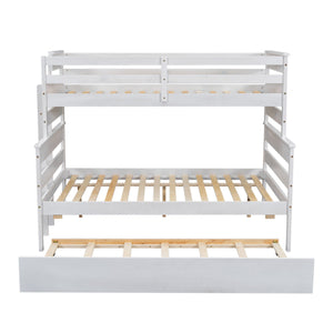 English Elm Wood Twin over Full Bunk Bed with Twin Trundle – Space-Saving Pine/MDF Triple Bed, Sturdy & Safe Design White GX000448AAK-1