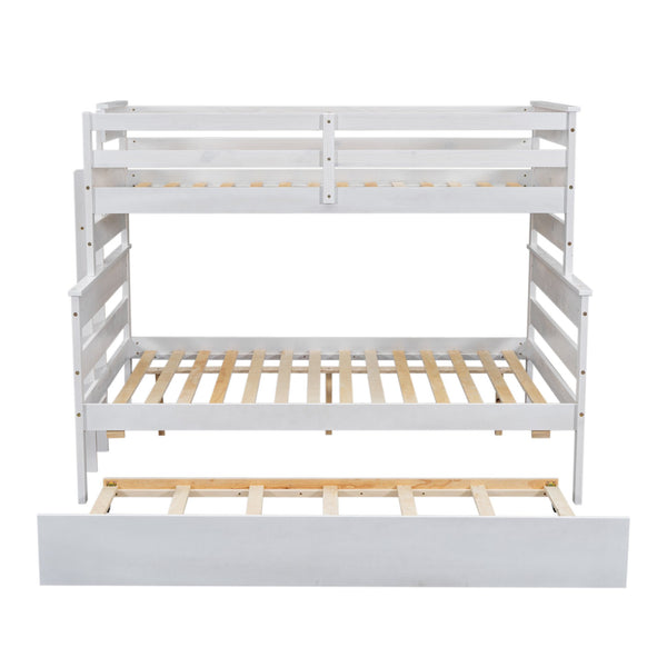 English Elm Wood Twin over Full Bunk Bed with Twin Trundle – Space-Saving Pine/MDF Triple Bed, Sturdy & Safe Design White GX000448AAK-1