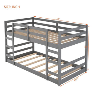 English Elm Twin Over Bunk Bed Solid Pine Frame Gray Finish Full Guardrail Kids Room N708P251018E