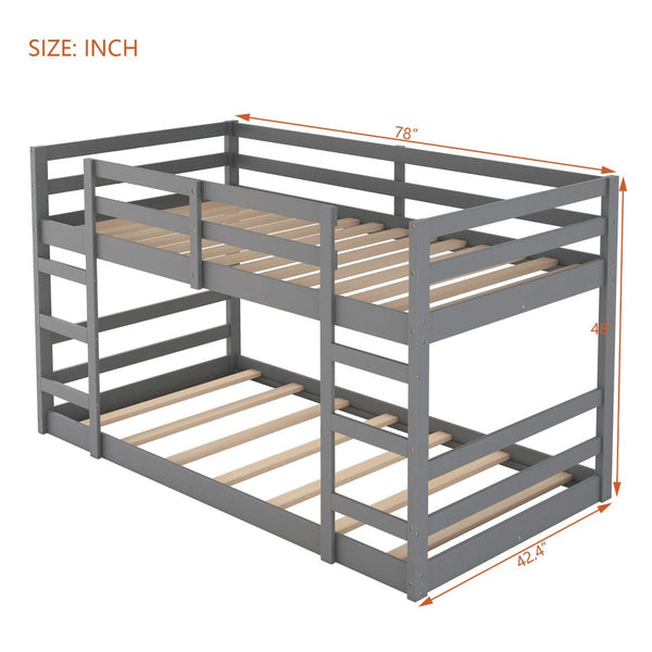 English Elm Twin Over Bunk Bed Solid Pine Frame Gray Finish Full Guardrail Kids Room N708P251018E