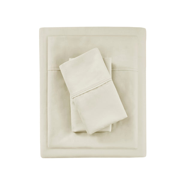 English Elm 4-piece Queen Sateen Cotton Blend Sheet Set for Cool Breathable Sleep Year Round Ivory B035P437433
