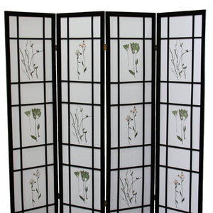 English Elm 70" Elegant 4-Panel Shoji Room Divider - Black Folding Screen With Floral Design For Privacy & Style B072115965