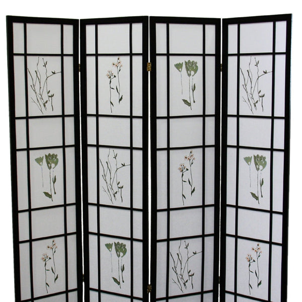 English Elm 70" Elegant 4-Panel Shoji Room Divider - Black Folding Screen With Floral Design For Privacy & Style B072115965