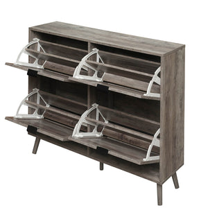 English Elm 4 Door Rattan Shoe Cabinet with Pine Legs Slim Entryway Storage Modern Style W688P173281