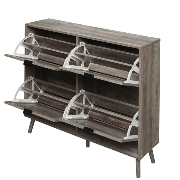 English Elm 4 Door Rattan Shoe Cabinet with Pine Legs Slim Entryway Storage Modern Style W688P173281