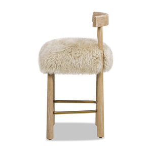 English Elm Jennifer Taylor Home - Arden 27.5" Genuine Fur Counter Height Bar Stool Natural Blonde - Sheepskin, Wood, Brass Footrest B2719P321040