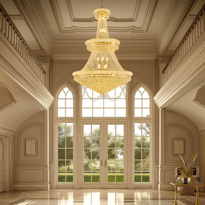 English Elm Luxury Gold Crystal Chandelier 42" 3-Tier Empire with 36 E12 Lights, 480+ K9 Crystals, Hand-Strung Elegance W2869S00003