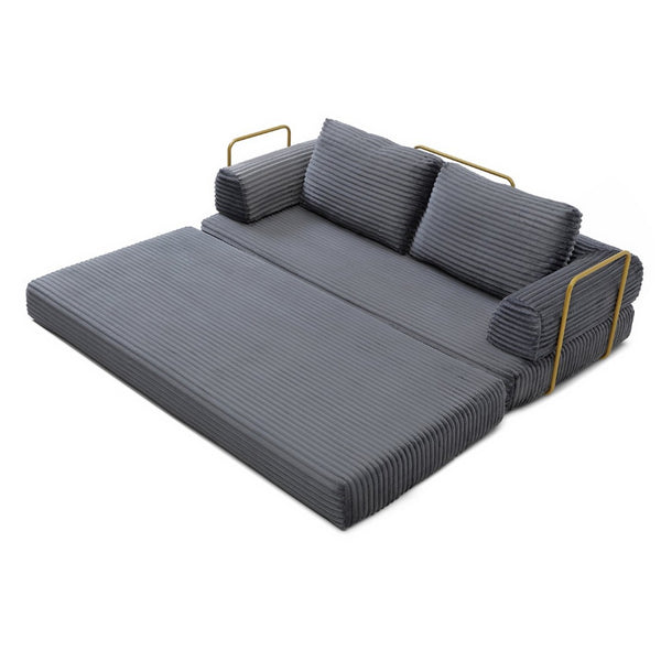 English Elm Convertible Floor Sofa Futon with Corduroy Upholstery for Living Room Lounging and Sleeping Grey W1117P434691