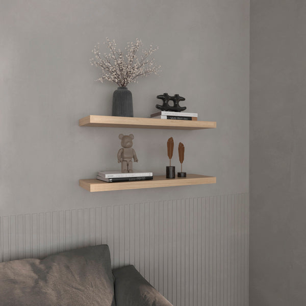 English Elm Floating Shelves - Modern Light Pine Design, 2 Durable Shelves For Stylish Storage & Display Solutions B097P250925