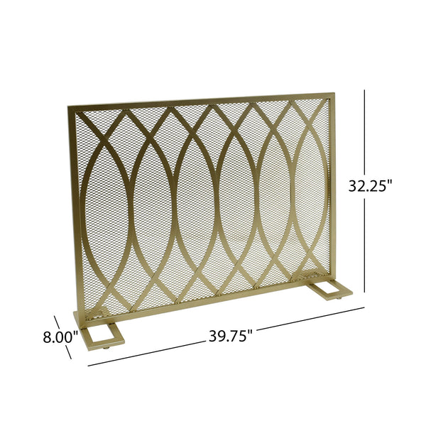 English Elm Christopher Knight Home® - FIRE Screen Junior Modern Single Panel Iron Fireplace Screen Gold Finish — Protective Mesh, Chic Accent and Easy Assembly (39.75" W) 65181.00GLD