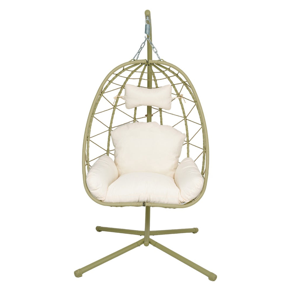 English Elm Hanging Egg Chair Wicker Swing with Stand Washable Cushion Patio Balcony Garden T5880P497573