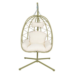English Elm Hanging Egg Chair Wicker Swing with Stand Washable Cushion Patio Balcony Garden T5880P497573