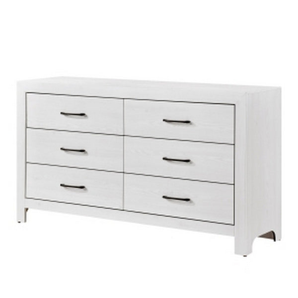 English Elm Eby Six Drawer Wide Dresser White Finish Black Nickel Hardware Bedroom Storage B056P416879