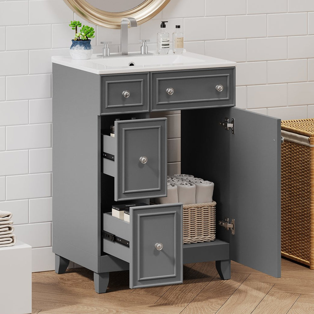 English Elm 24" Gray Bathroom Vanity Cabinet with Ceramic Sink, Soft-Close Door, 2 Drawers, Smart Storage, Durable Design N729P264336E