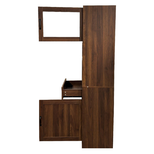English Elm Kitchen Pantry Cabinet Tall Farmhouse Design with Glass Doors and Pull-out Shelving W331P425810