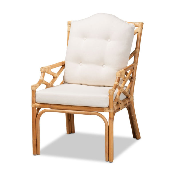English Elm Modern Bohemian Rattan Accent Chair with Woven Backrest and White Upholstered Seat B2750P470028