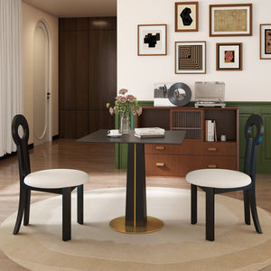 English Elm Modern Square Negotiation Table - 85Cm Black Sintered Stone Top, Elegant Wooden Legs & Gold Base W1535S00587