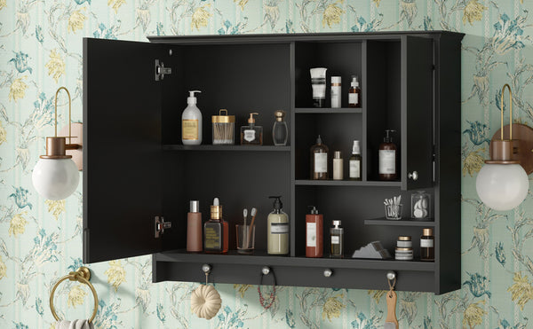 English Elm 36 Inch Wall Mounted Medicine Cabinet with HD Mirror, Adjustable Shelves, Towel Hooks, Modern Style Black N710P254924B