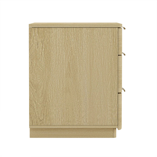 English Elm Payton 26" Nightstand Natural Oak with 3 Drawers, Rounded Corners, Metal Glam Handles, Pedestal Base B365P398195