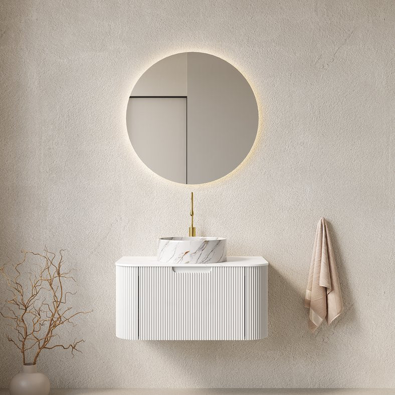 English Elm Dina 30" Wall-Mounted Bathroom Vanity With Round Ceramic Basin, Soft-Close Drawer, Modern Design W2615S00504