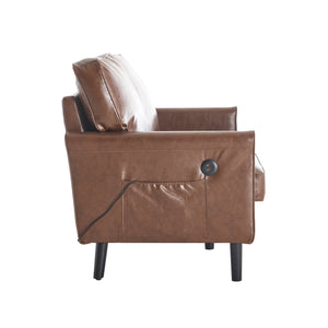 English Elm Loveseat Modern Mid-Century 2-Seater with USB Type-C Charging, Removable Zippered Covers, Sturdy Wood Legs Brown PU W395P238821