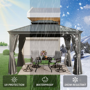 English Elm 10' X 12' Hardtop Gazebo - Upgraded Metal Canopy With Drainage, Dual-Layer Roof & Insect Netting! W1859S00135