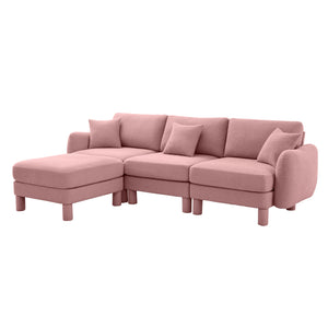 English Elm Boucle Fabric L-Shaped Sectional Sofa With Shell Armrests & Removable Ottoman In Soft Pink Elegance W3041S00293