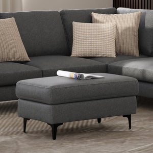 English Elm Ava Mid Century Modern Ottoman with Recycled Fabric Foam Cushion and Matte Black Legs B136P436944