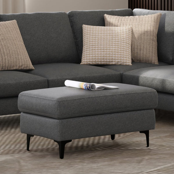English Elm Ava Mid Century Modern Ottoman with Recycled Fabric Foam Cushion and Matte Black Legs B136P436944