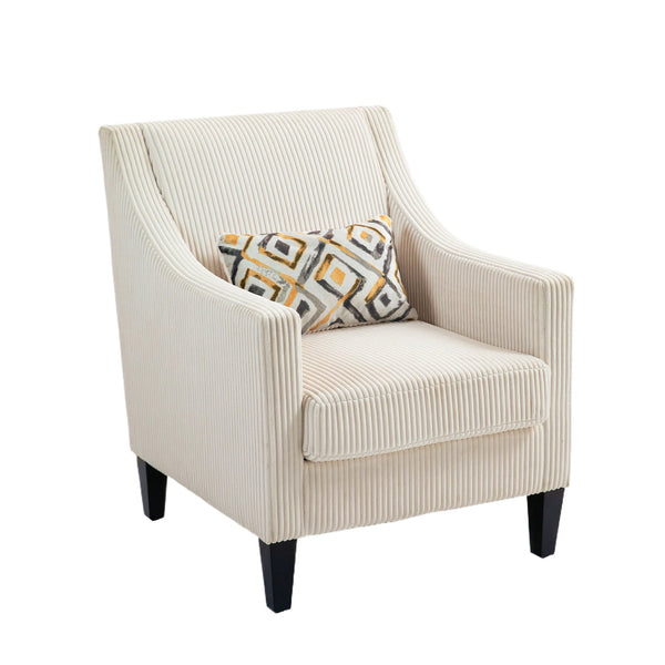 English Elm COOLMORE Modern Accent Chair with Plush Corduroy Upholstery, Solid Wood Frame and Two Pillows Beige W395P195355