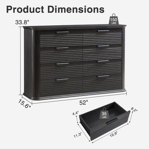 English Elm Fluted Wave Panel 7 Drawer Mdf Dresser Modern Bedroom Storage with Tv Stand Top Black Woodgrain T5326P425098