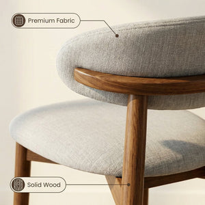 English Elm Wooden Upholstered Dining Chairs Set of 2 Linen Fabric Curved Back Farmhouse Style Gray W3204P456999